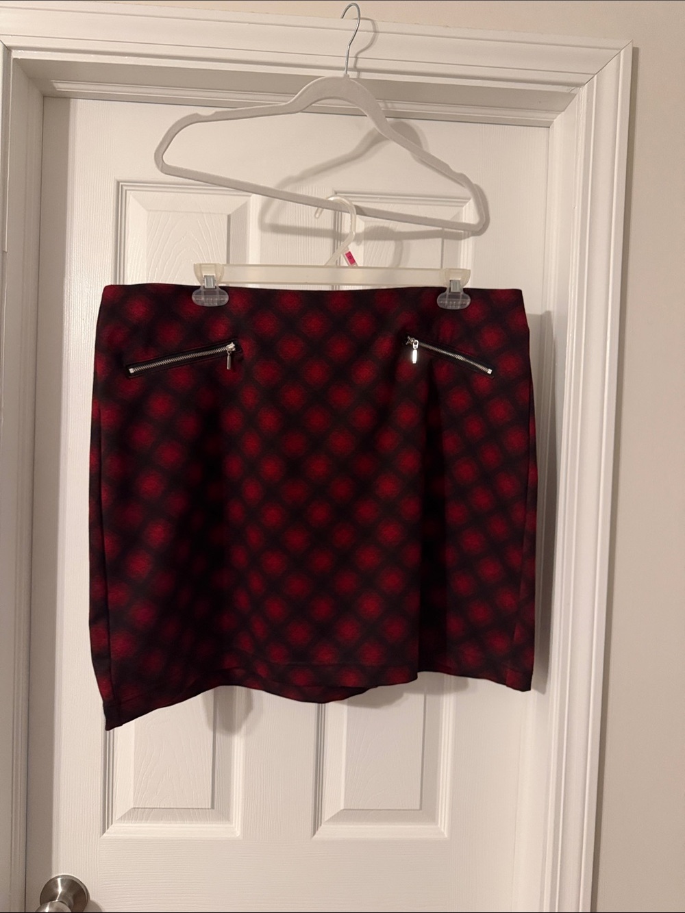 Maurices Black and Red Plaid Mini Skirt with Zip Accents